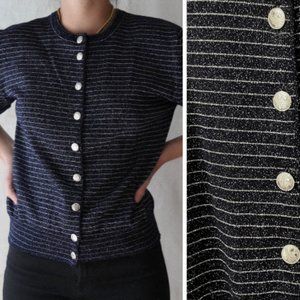 Vintage Escada Navy Cardigan with Silver Buttons